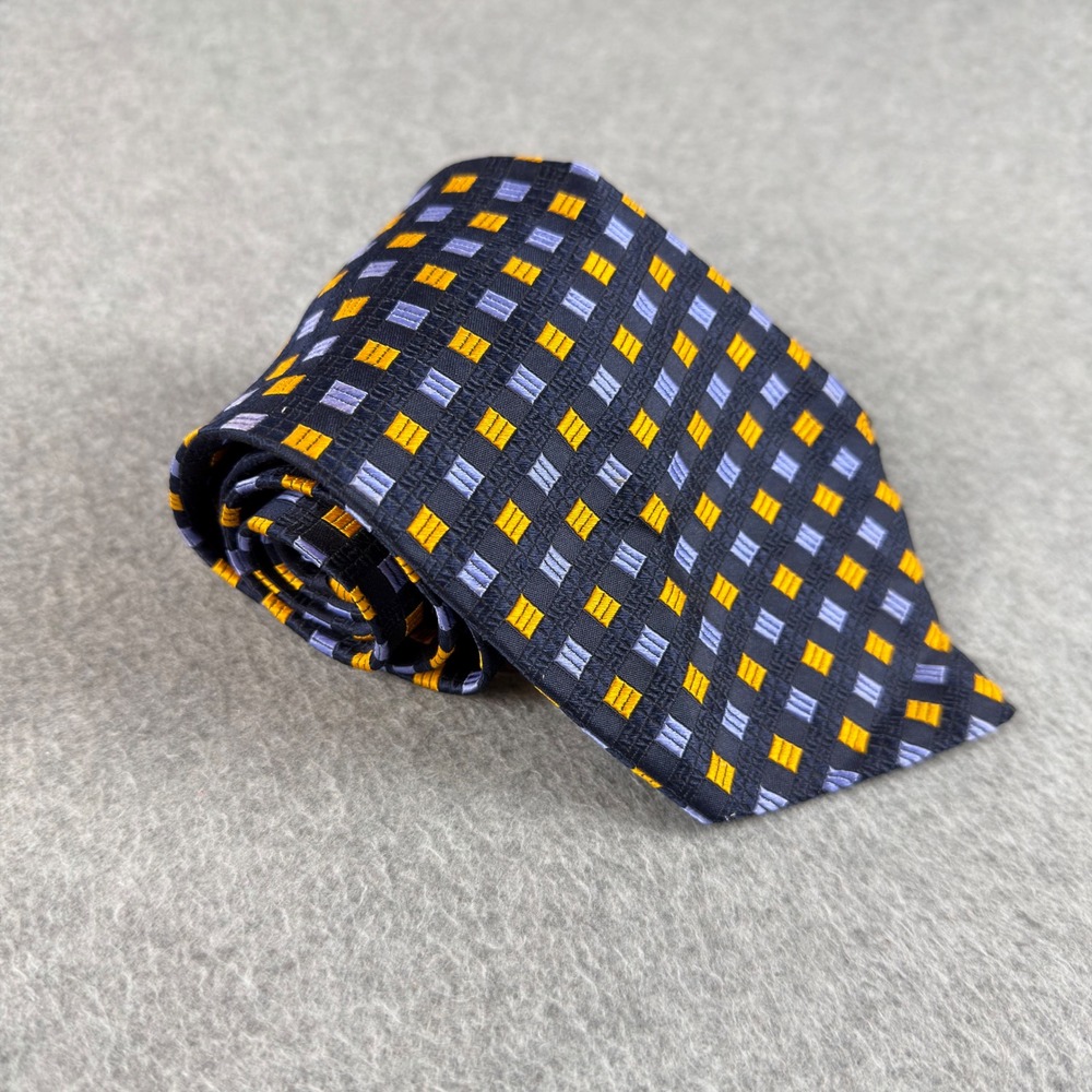 Vintage Robert Talbott Studio Silk Tie Navy Orange Geometric Squares USA 57x4.25
